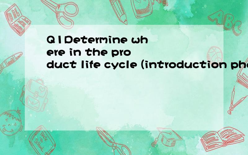 Q1Determine where in the product life cycle (introduction phase,growth phase,maturity phase,decline phase)you would place each of the following products and then prepare a marketing strategy for each product based on the recommendations in this secti