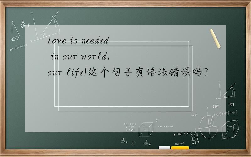 Love is needed in our world,our life!这个句子有语法错误吗?