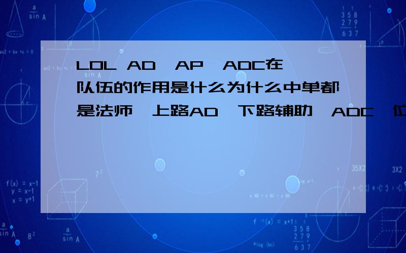 LOL AD,AP,ADC在队伍的作用是什么为什么中单都是法师,上路AD,下路辅助、ADC,位置不能换吗