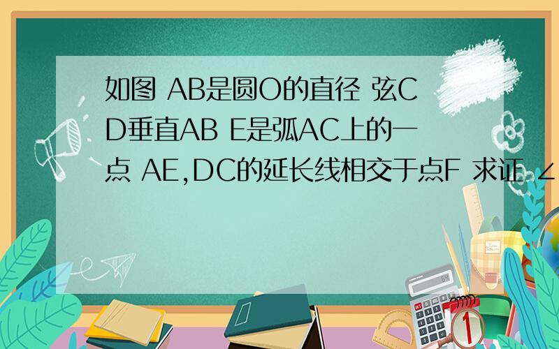 如图 AB是圆O的直径 弦CD垂直AB E是弧AC上的一点 AE,DC的延长线相交于点F 求证 ∠AED=∠CEF